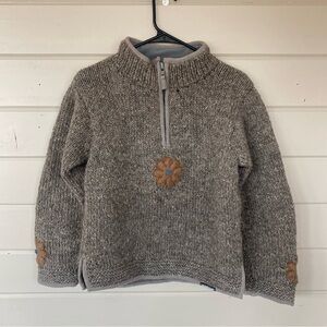 Women’s Wool Knit Pullover Sweater Grey Size Small Laundromat Quarter Zip Nepal